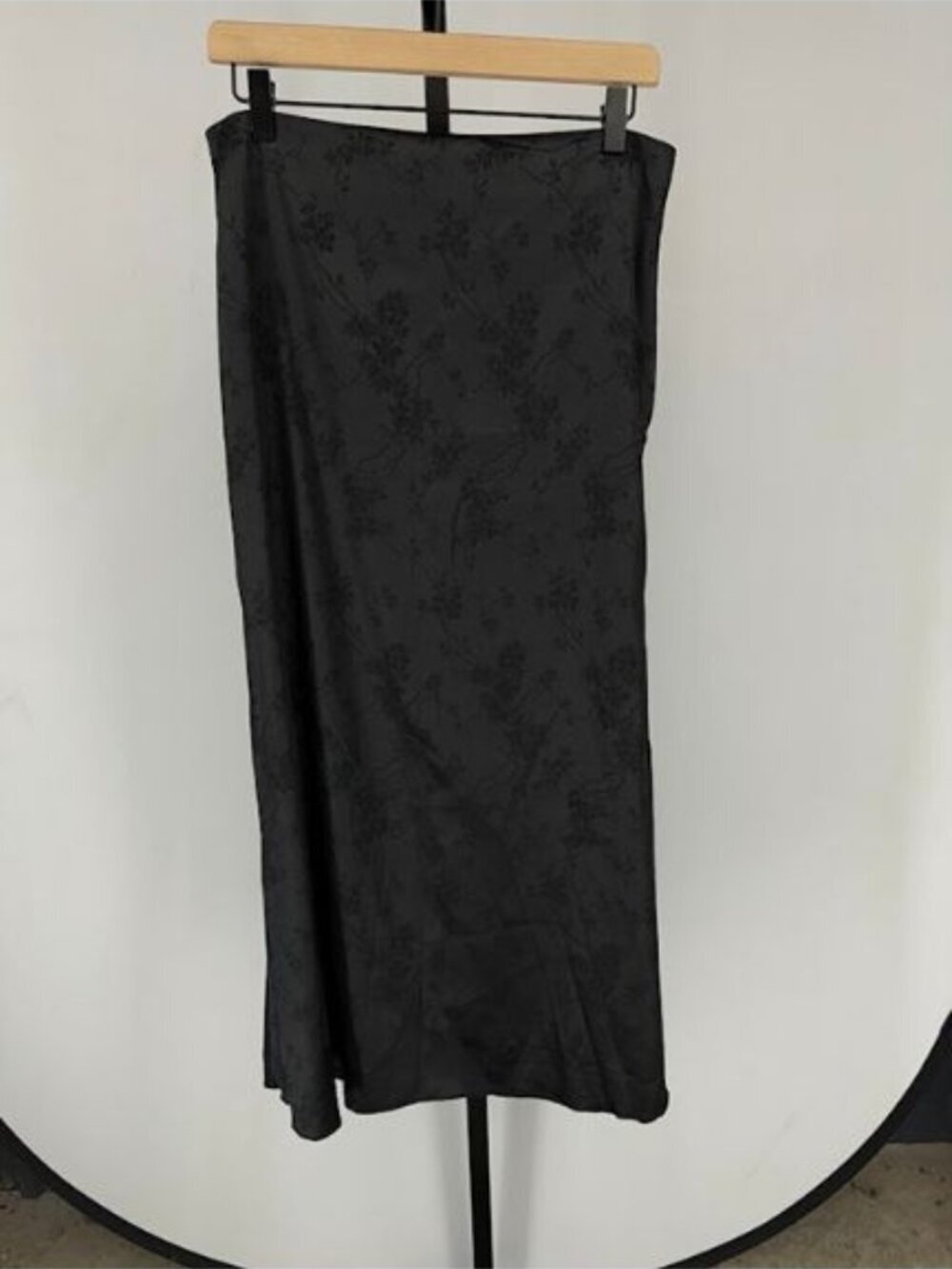 Lioness Black Satin Jaquard Midi Skirt